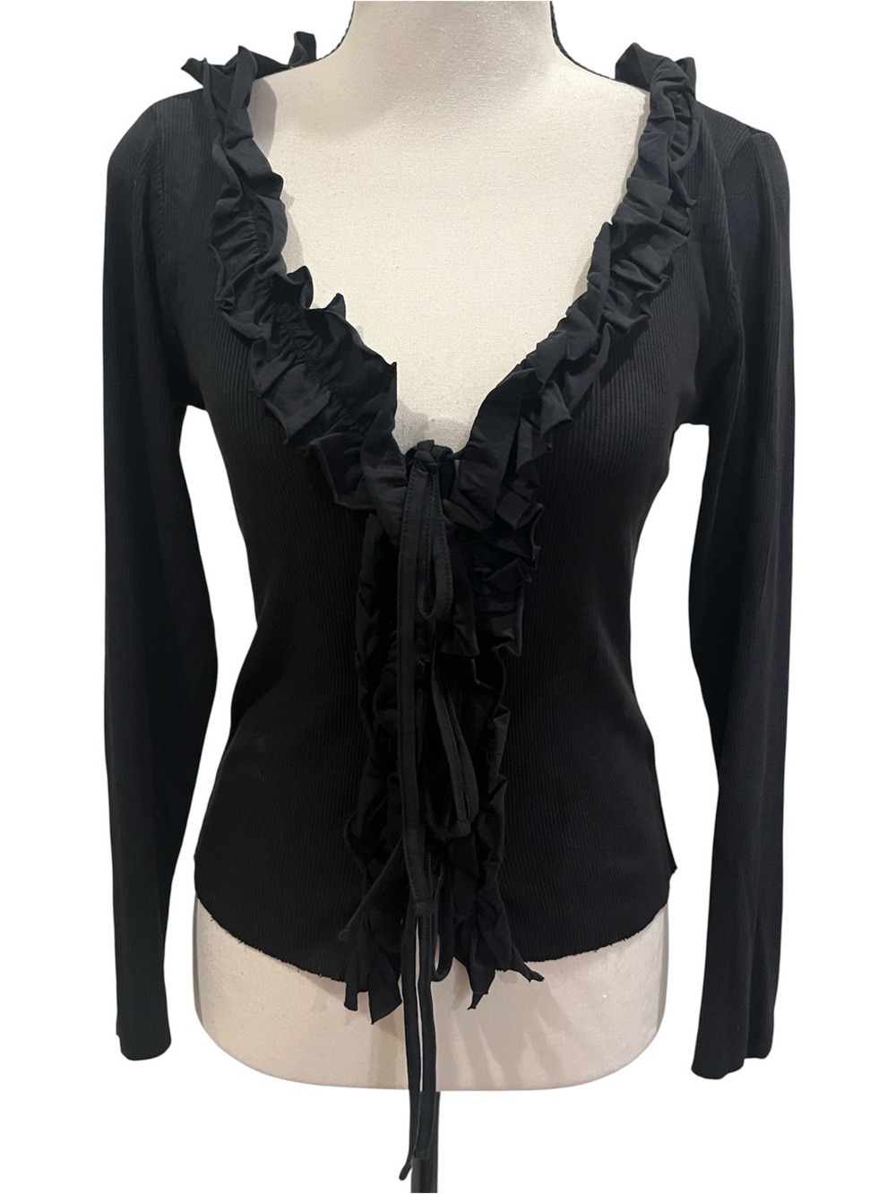 Nation LTD Black Ribbed Tee with Ruffles & Ties NWT Cotton Soft! Small Revolve